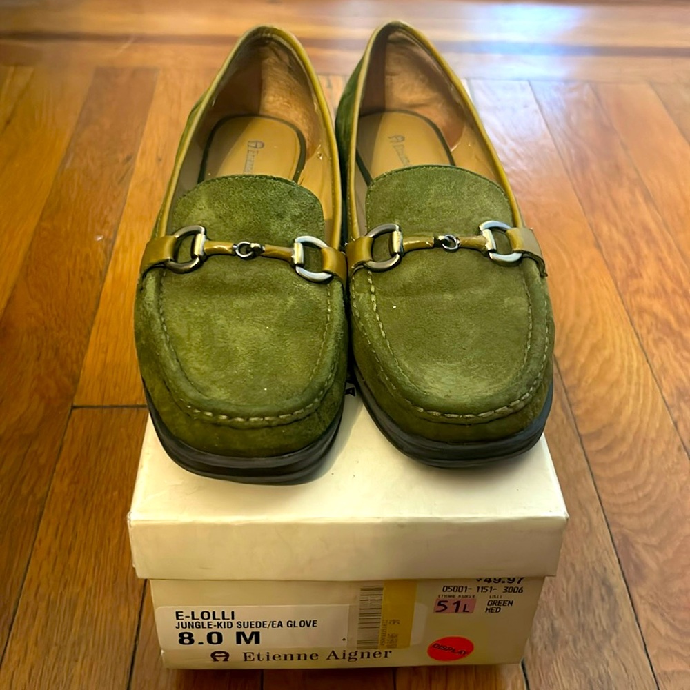 Etienne Aigner Olive Green Loafers suede